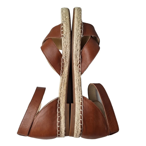 Sole Society Sz9 Brown Saundra Leather CrissCross Ankle Strap Espadrille Sandals - Picture 8 of 16